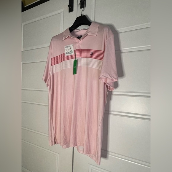 Izod Striped Golf Polo Shirt in Rose Shadow Pink - Picture 3 of 8